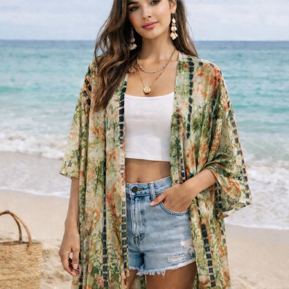 NWT Coin 1804 Tie Dye Open Front Cardigan/Kimono Size Small artsy beachy coastal